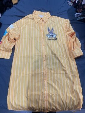 Yellow Striped Longline Shirt with Bunny Patch - Unbranded